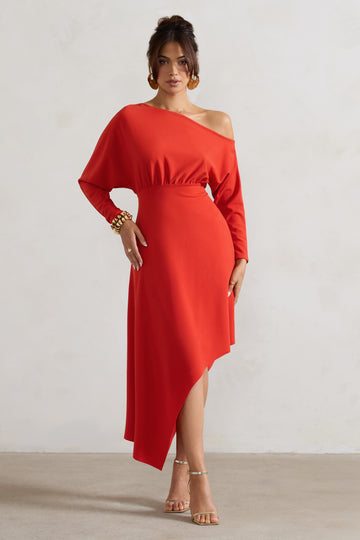 Lori Orange Asymmetric Long-Sleeve Maxi Dress